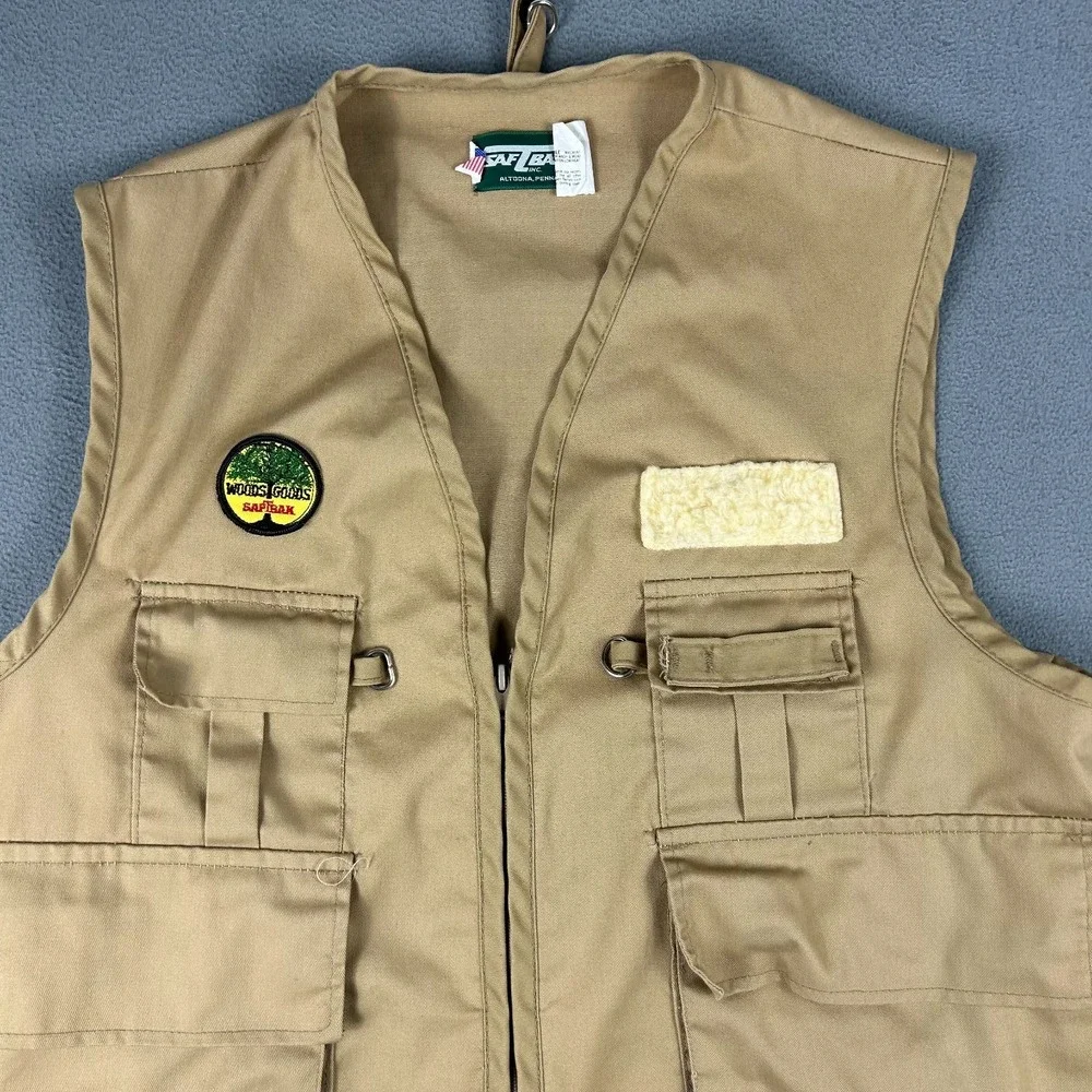 Vintage Saf T Bak Vest Mens Large Fly Fishing Hunting Outdoor Zip Up Made in USA